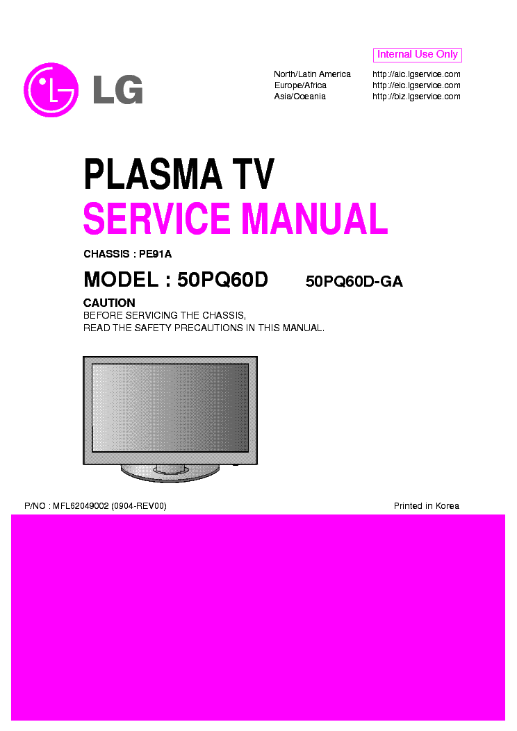LG 50PQ60D[-GA] CHASSIS PE91A service manual (1st page)